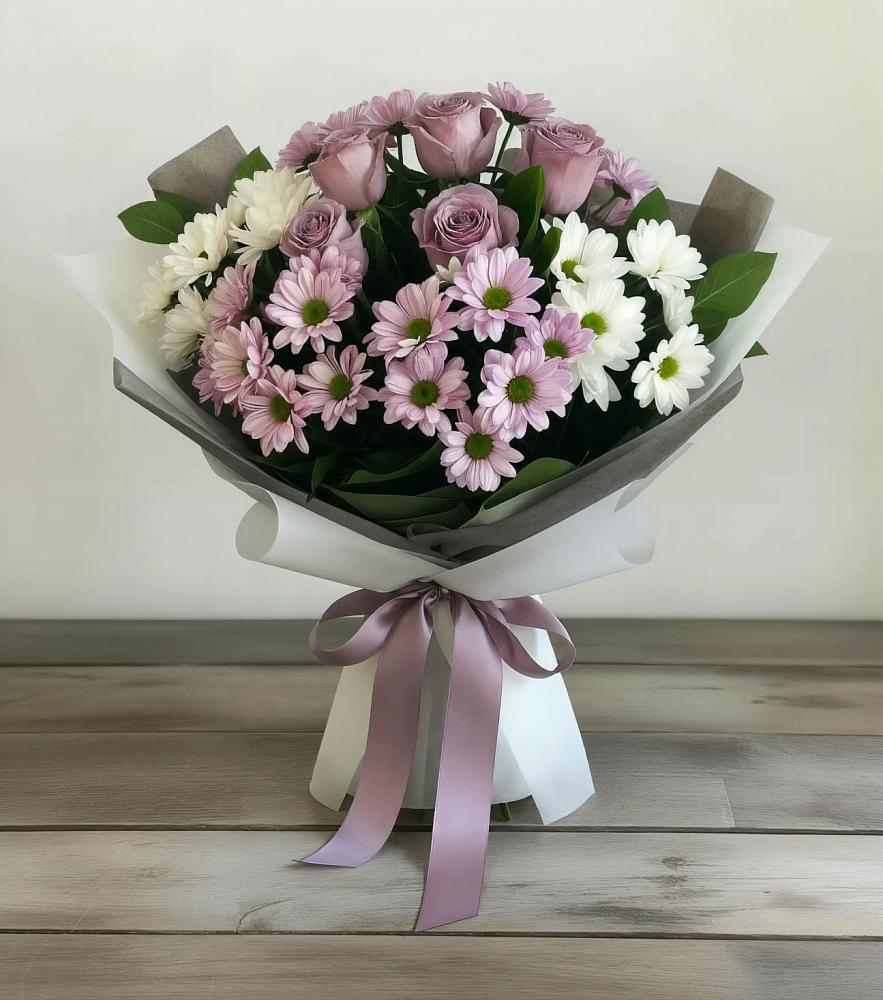 Букет цветов из: Хризантемы и Розы в Теплоозерске