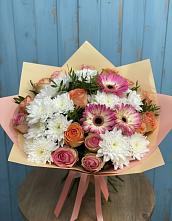 Букет цветов из:  Розы, Герберы и Хризантемы в Теплоозерске
