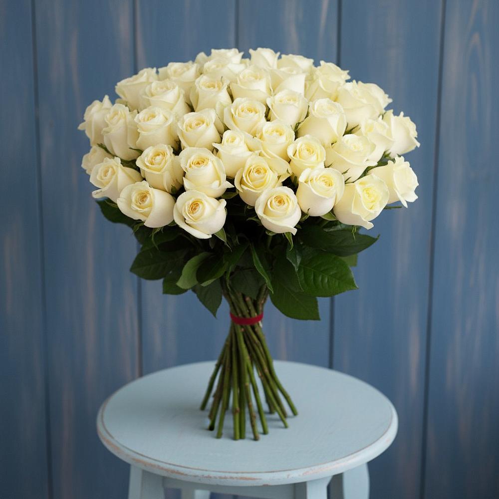 Букет 51 Белая роза Эдлесс Лав в Теплоозерске
