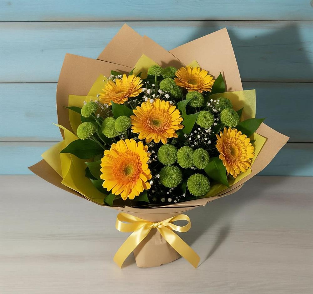 Букет цветов из: Герберы и Хризантемы в Теплоозерске