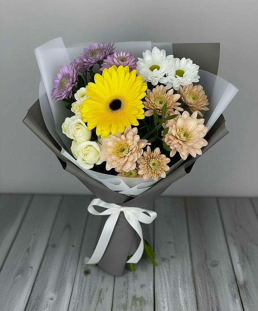 Букет цветов из: Розы, Герберы и Хризантемы в Теплоозерске