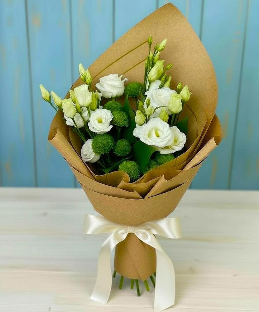 Букет цветов из: Хризантемы и Лизиантусы в Теплоозерске