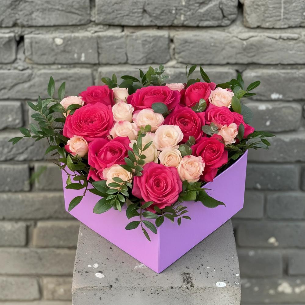 Цветочная композиция из Розы в коробке в Теплоозерске