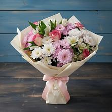 Букет цветов из:  Хризантемы, Альстромерии и Розы в Теплоозерске