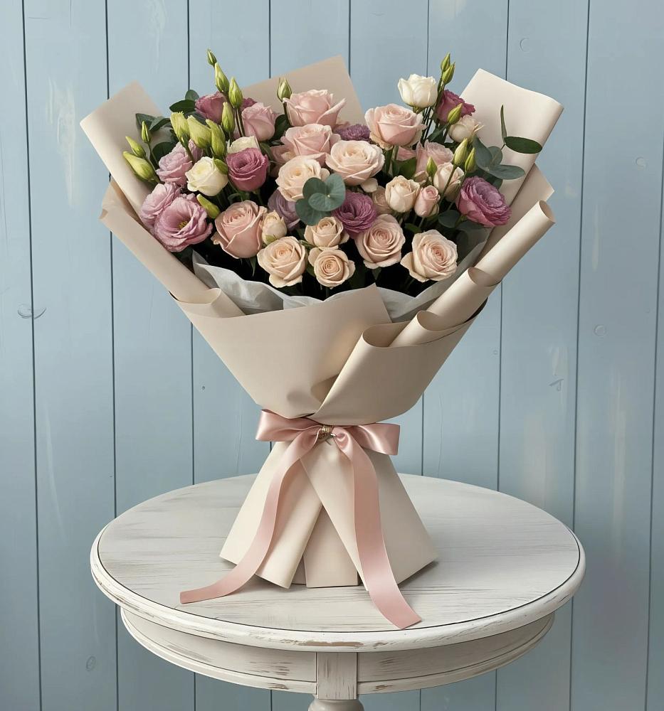 Букет цветов из: Розы и Лизиантусы в Теплоозерске