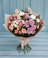 Букет цветов из:  Хризантемы, Розы и Альстромерии #REPLACE_PRED# Теплоозерске