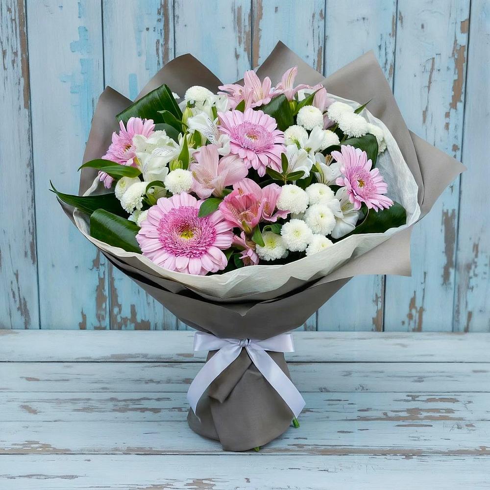 Букет цветов из: Герберы, Альстромерии и Хризантемы в Теплоозерске