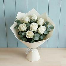 Букет Белые розы в Эвкалипте #REPLACE_PRED# Теплоозерске