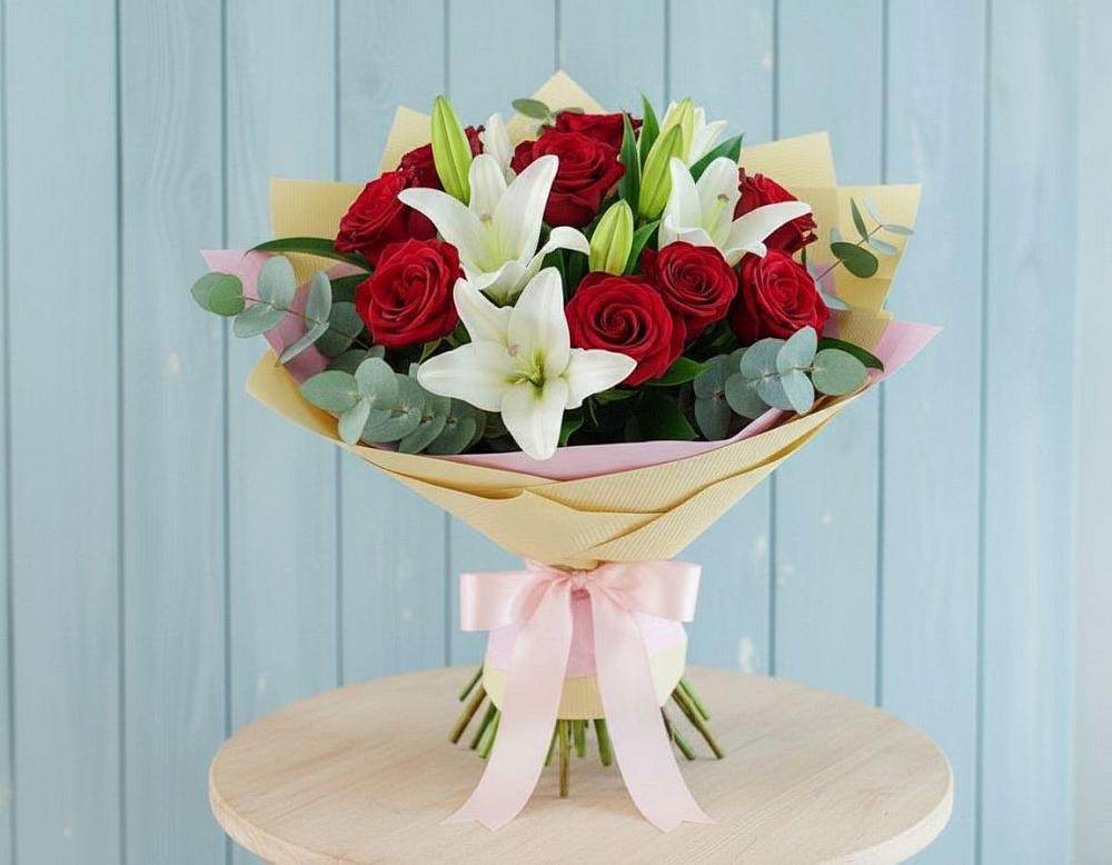 Букет цветов из: Лилии и Розы в Теплоозерске